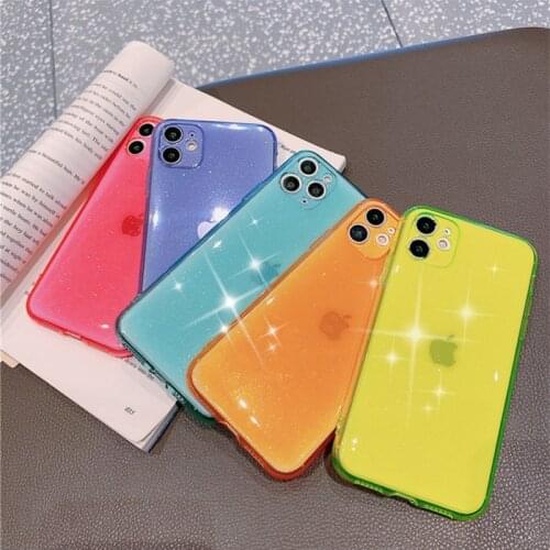 Luxury Glitter Transparent Phone Case For iPhone 11 Pro Max XR X XS 7 8 Plus SE 2020 Fluorescent Powder Soft TPU Silicone Cover
