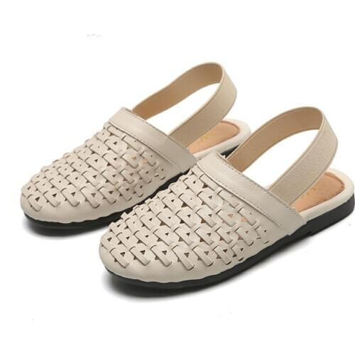 Childrens sandals girls shoes 2020 summer fashion solid color woven flat beach sandals girls princess shoes