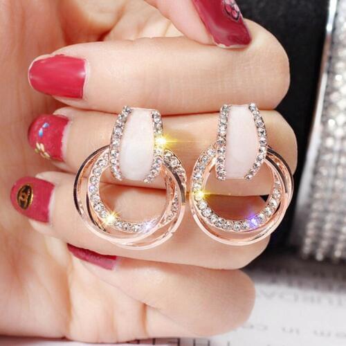2019 New Women Fashion Geometric Circles Round Earrings Sparkling Crystal Rhinestone High Quality Hoop Earrings Jewelry