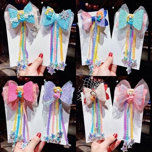Princess Little Girl Cute Bow Hairpin Hair Accessories Childrens Back Head Tassel Net Yarn Headdress Women