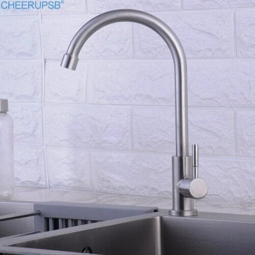 Faucet Kitchen Stainless Steel Single Cold Faucets Brushed Rotatable Faucet Deck Mount 1 Handle Modern Tap Misturador De Cozinha