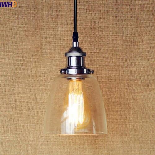 IWHD Glass Shade Edison LED Pendant Light Fixtures American Style Loft Vintage Industrial Lighting Lampara Colgante Lampe