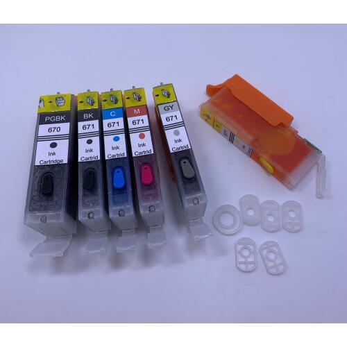 YOTAT 6pcs Full Refillable ink cartridge PGI670 PGI-670XL PGI-670 CLI-671 for Canon PIXMA MG7760 MG7765 MG7766 printer