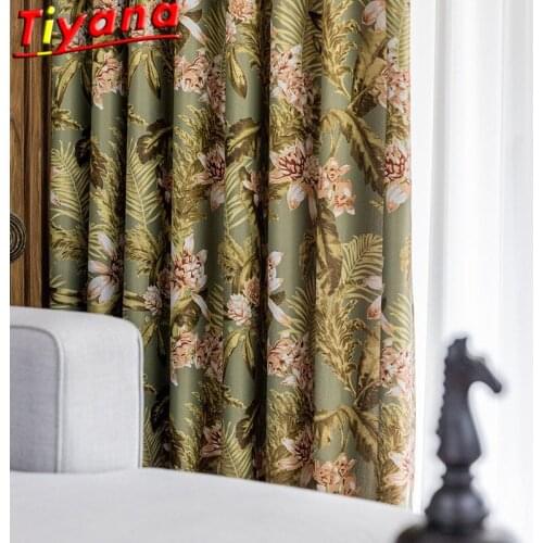 Green Leaf/Flowers Curtains for Living Room Blackout Plants Pattern Window Drapes for Bedroom Leaves Panels VT