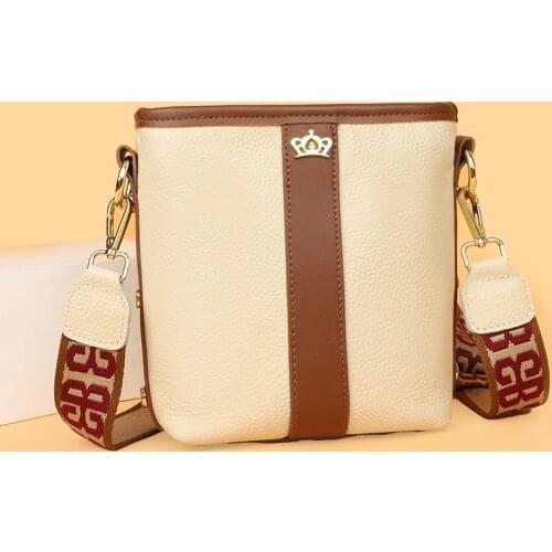 100% Genuine Leather Women Handbag High Quality Shoulder Bag Fashion Luxury Brand Small Bucket Bag Designer Female Messenger Bag