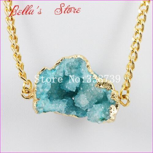 1pc Blue Crystal Nature Druzy Geode stone pendant Jewelry Necklace Freedom Shape Drusy Gems Stone Quartz pendant