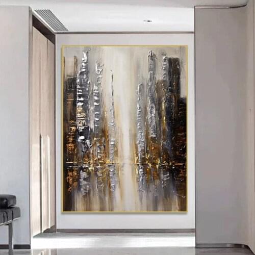 Thick Texture Knife Painted Cold Color Hand Painted Abstract Oil Painting on Canvas Wall Art for Living Room Home Decor No Frame