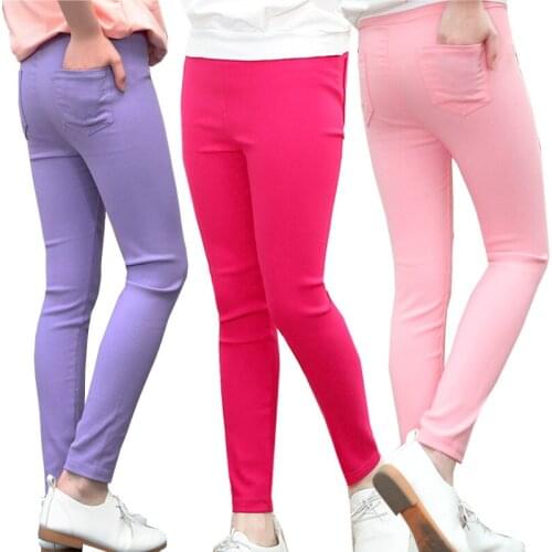 Girls Pencil Pants 2021 Spring Autumn New Childrens Tight Trousers Student Stretch All-match Candy Leggings