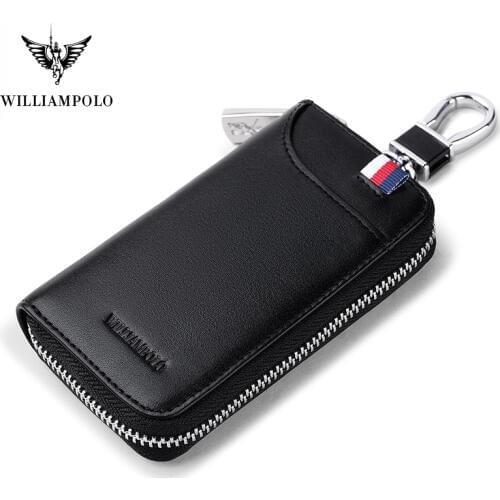WilliamPolo Key case mens multifunctional key chain men coin purse large capacity universal car key storage bag Cowhide Leather