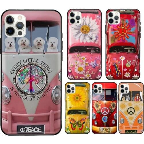 Hippie Peace Bus and Sunflower Case For iPhone 12 Pro Max 11 Pro Max X XR XS MAX SE 2020 6S 7 8 Plus 12 Mini Back Cover