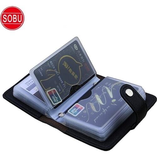 24 Bits Card Case Men Leather Function Business Card Holder Men Women Credit Passport Card Bag ID Passport Card Wallet 20 Colors