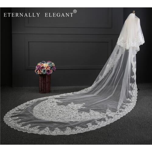 2 Layers Wedding Veil 3.5m Long Comb Lace Mantilla Cathedral Bridal Veil Wedding Accessories Veu De Noiva Real Photos EE5001
