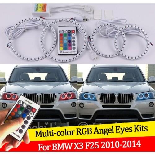 For BMW X3 F25 2010 2011 2012 2013 2014 xenon headlight 16 colors RGB Angel Eyes LED Halo Rings RF Wireless Control DRL