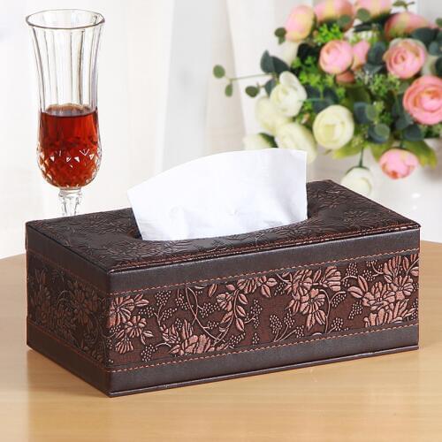 European retro rectangle tissue boxes PU leather tissue cover box for napkin stissue storage box for home decoration PZJH041A