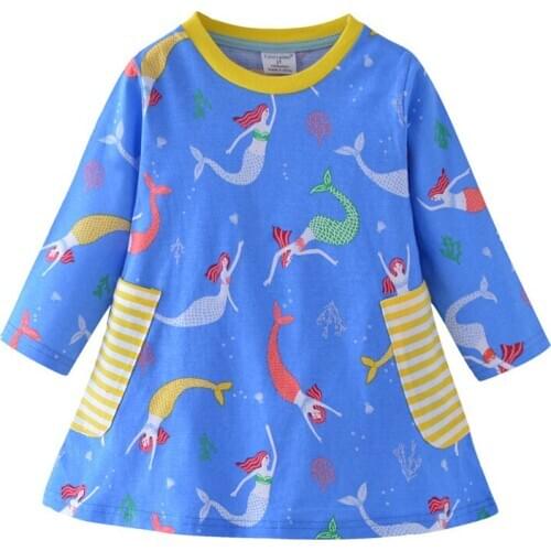 Funnygame Kids Girls Long Sleeve Dress for 2-7T Baby Clothes Cotton Pockets Party Toddler Costume Autumn Spring Girls Dresses