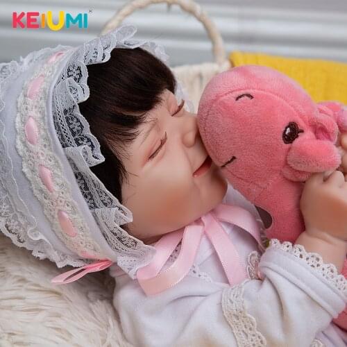 Simulation KEIUMI 3D-Paintd Skin Reborn Baby Doll Full Silicone Closed Eyes Implant Eyelashes For Girls Fashion Birthday Gift