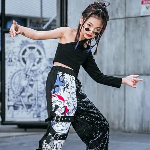 Street Dance Competition Costumes Off-Shoulder Tops Sequins Pants Girls Hip Hop Jazz Dancing Performance Stage Wear YS1310