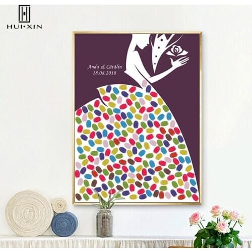 Beautiful Elegant Wedding Dress Of Bride DIY Fingerprint Guest Book Personalized Free Name Date For Engagement Wedding Ceremony