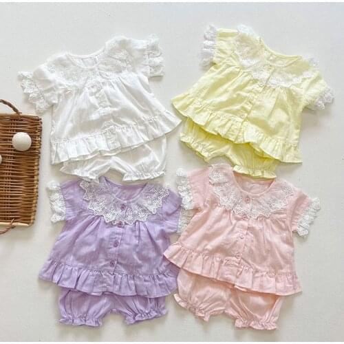 Summer Toddler Baby Girls Pajamas Suit T-shirt+Shorts Infant Baby Girls Cotton Short Sleeve Home Suit Baby Girls Clothing Set
