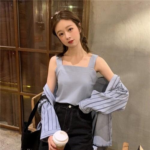 Tanks Women Top Solid Crop Tops Cute Tank Girl Harajuku Simple Camisole Summer Sleeveless Student Streetwear Daily All-match New