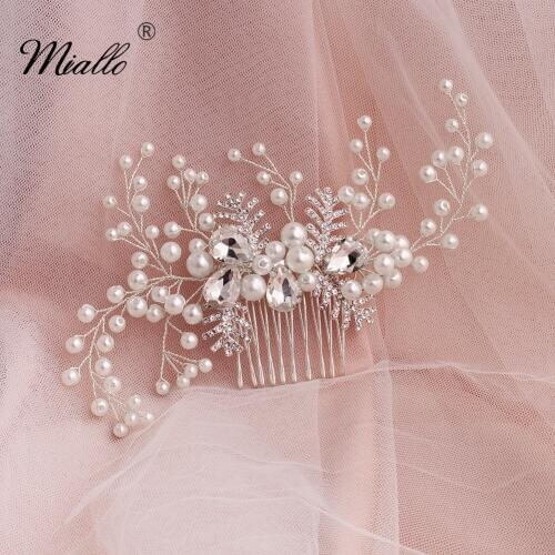 Miallo 2019 Newest Wedding Pearls Crystal Hair Comb Clips Handmade Bridal Headpieces Hair Jewelry Accessories for Women