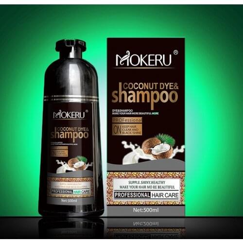 Mokeru 500ml Oraganic Natural Coconut Oil Extract Fast Hair Black Shampoo Permanent Brown Gray Hair Dye Shampoo for Women