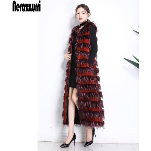 Nerazzurri long shaggy winter faux fur vest coat women fake fox fur and rabbit fur patchwork gilet large size striped furry vest