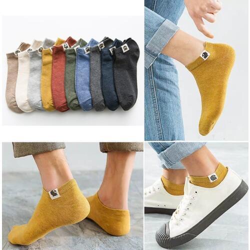 Socks Men 5Pairs Short Cotton Breathable Ankle Socks Women Calcetines Hombre Vestir Cartoon Cloth Label Designer Socks Mens