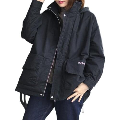 Winter New Women Cotton Coat Warm Jacket Korean Casual Loose Large Size Letter printing Hooded Parka Cotton Outerwear Female R84