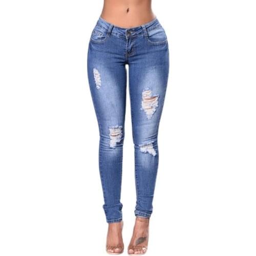 New Women Clothing Denim Pencil Pants/Small Feet Pants Wax Jeans Fashion Cotton Distressed Skinny Jeans Female Clothing