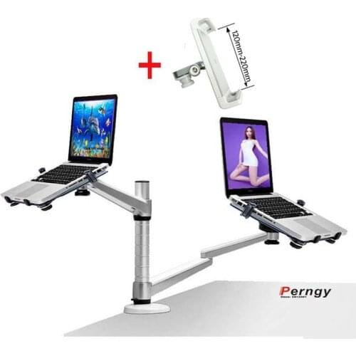 OA-11SX aluminum alloy 2 In 1 Bracket adjustable Dual Arm double laptop desktop stand Holder For 15 inch Laptop
