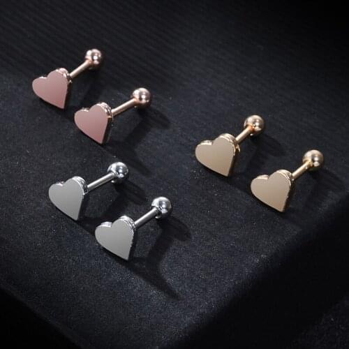 2 Pieces Ear Studs Piercing Jewelry Tragus Earrings For Woman Cartilage Helix Heart Shape Ear Bone Nail Nose Stud Party Jewelry