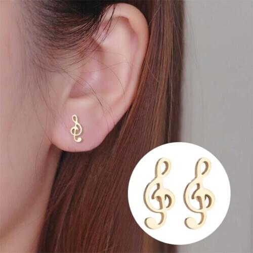 Vintage Antique Style Musical Symbol Stud Earrings for Women Stainless Steel Music Art Jewelry for Student Accessories