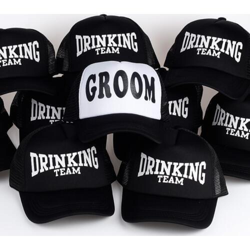 GROOM DRINKING TEAM Print Trucker Caps Polyester Hats Men High Quality Flat Bill Hip-Hop Snapback Hat Gorras Free Shipping