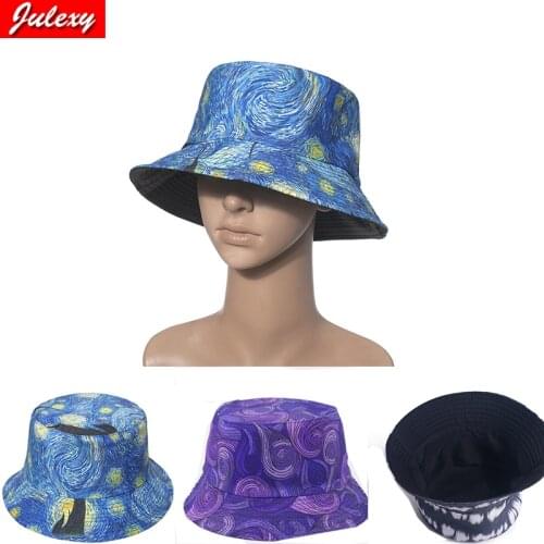 New INS Net Red Tide With Van Gogh Starry Sky Oil Painting Double-Sided Can Wear Fisherman Hat Outdoor Joint Sun Hat