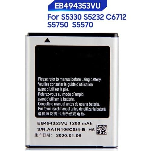 Original Replacement Samsung Battery For SAMSUNG S5330 GT-S5570 i559 S5570 S5232 C6712 S5750 Genuine EB494353VU EB494353VA