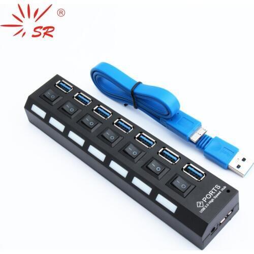 SR High Speed And Quality Extended 7 Ports USB 3.0 Hub High Speed Splitter With Independent Switch for Computer Laptop