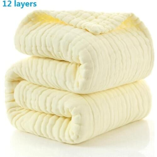 Super thick 12 layers muslin cotton new born baby receiving blanket seersucker kids infant sleeping bedding cover blanket