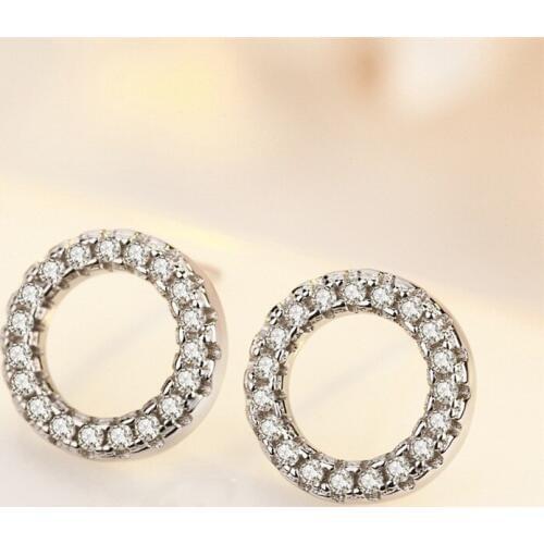 Pure 925 Sterling Silver Earrings Women Jewelry Fashion Zircon Round Stud Earring Female Bride Wedding Accessories Lady Bijou