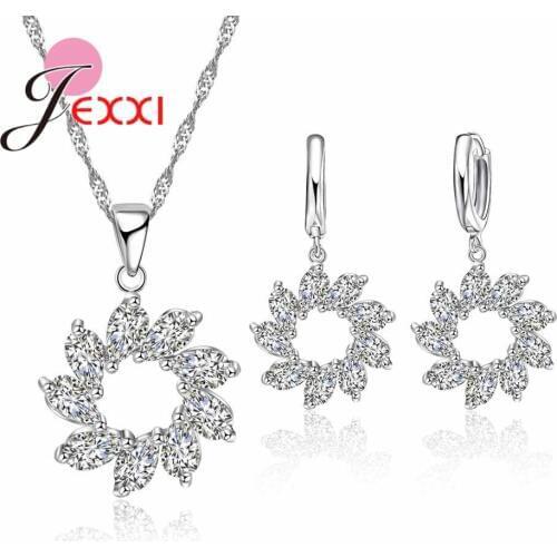 Brand Women Cubic Zircon Wedding Jewelry Sets 925 Sterling Silver Pendant Necklace Earring Set For Engagement Accessory