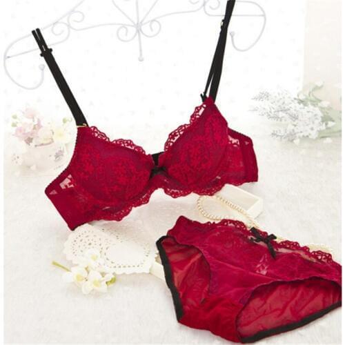 Women Girls Lace Sexy Floral Satin Bra Set French Romantic Intimate Brassiere Bra And Panties