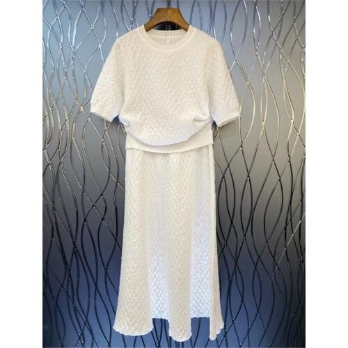 100%Wool Sweater Sets 2021 Autumn Winter Casual Knitted Set Women Vintage Patterns Knitting Pullovers+Mid-Calf Wool Skirt Suits