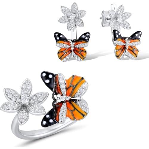 New Trendy Bohemian Crystal Inlaid Animal Butterfly Ring for Women Fashion Butterfly and Crystal Flower Ring Accessories Jewelry