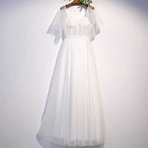 Bespoke Occasion Dresses Illusion Square Collar Short Embroidery Lace Tulle Luxury A-Line White Women Formal Evening Gown HB106