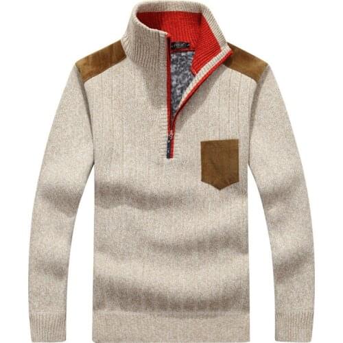 Winter Pullover Mens Sweater Plus Velvet Half Zipper Sweater Thicken Warm Stand Collar Loose Sweater Vetement Homme Men Clothes
