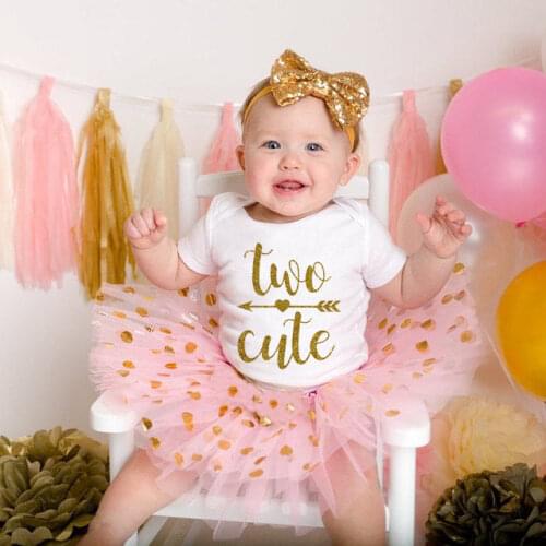 Two Cute Baby Girls Birthday Outfits Dresses Birthday Party Romper +Tutu Dress 2Pcs Suits Outfits Tutu Dress Suits Digital Cloth