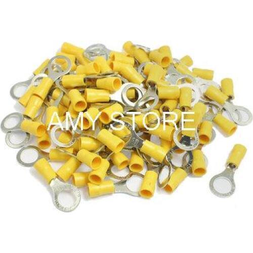 200pcs RV5.5-10 AWG 12-10 Yellow Sleeve Pre Insulated Ring Terminals Connectors