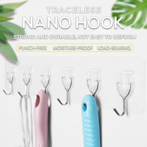 Traceless Nano Hook Plastic stainless steel hook, thick and non-marking nano sticker, strong sticking hook, 6 hook packaging