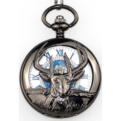 Top Brand Vintage&Antiuqe Lovely Deer Roman Numbers Men Unisex Mechanical Pocket Watches with Fob Chain Women Watches PJX1332