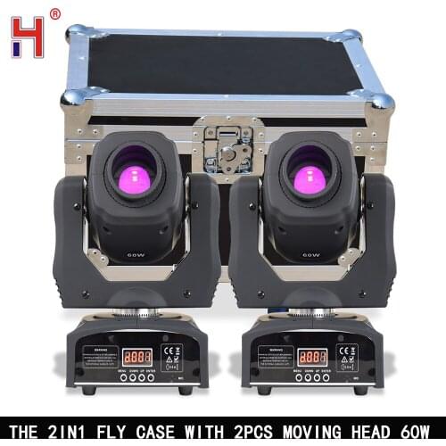 Flight Case Eyourlife LED Spot Mini Moving Head Light 60W DMX Dj 7 Gobos Effect Stage Lights 2pcs/Lot